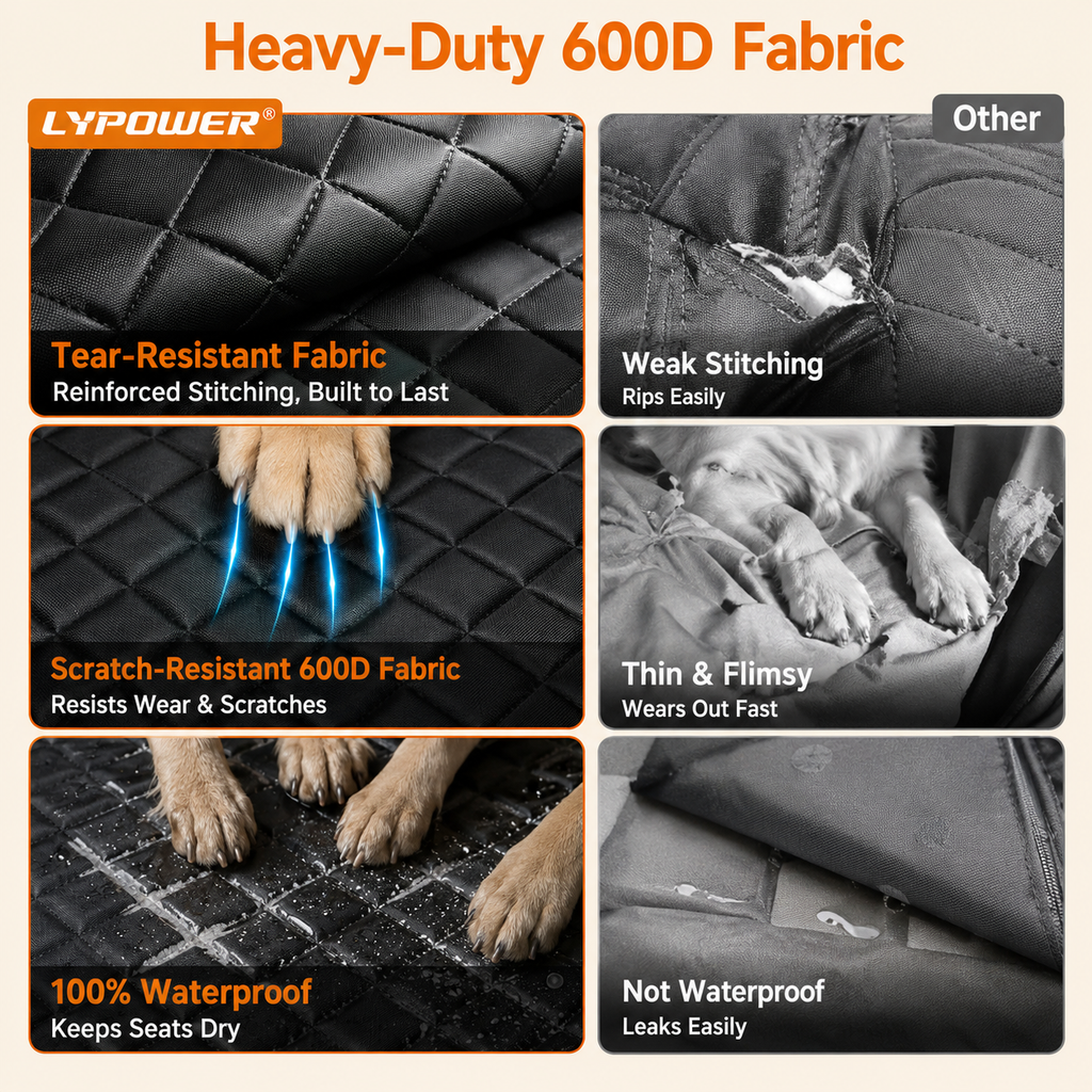 YVDKL pet dog car seat cover, 100% waterproof, hammock style design, 600D high-strength scratch resistant anti slip durable soft backrest, suitable for cars and SUVs