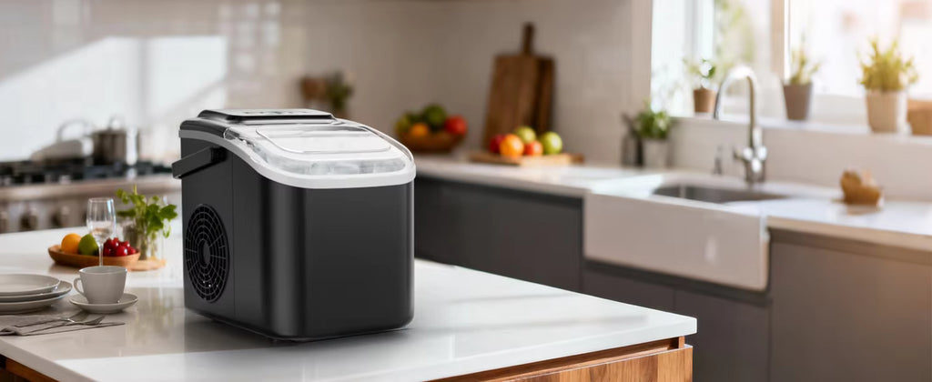 Countertop Ice Maker Machine with Handle, 26 lbs/24H, 8 Cubes in 6 Mins, Auto-Cleaning Portable Ice Maker Machine for Home RV