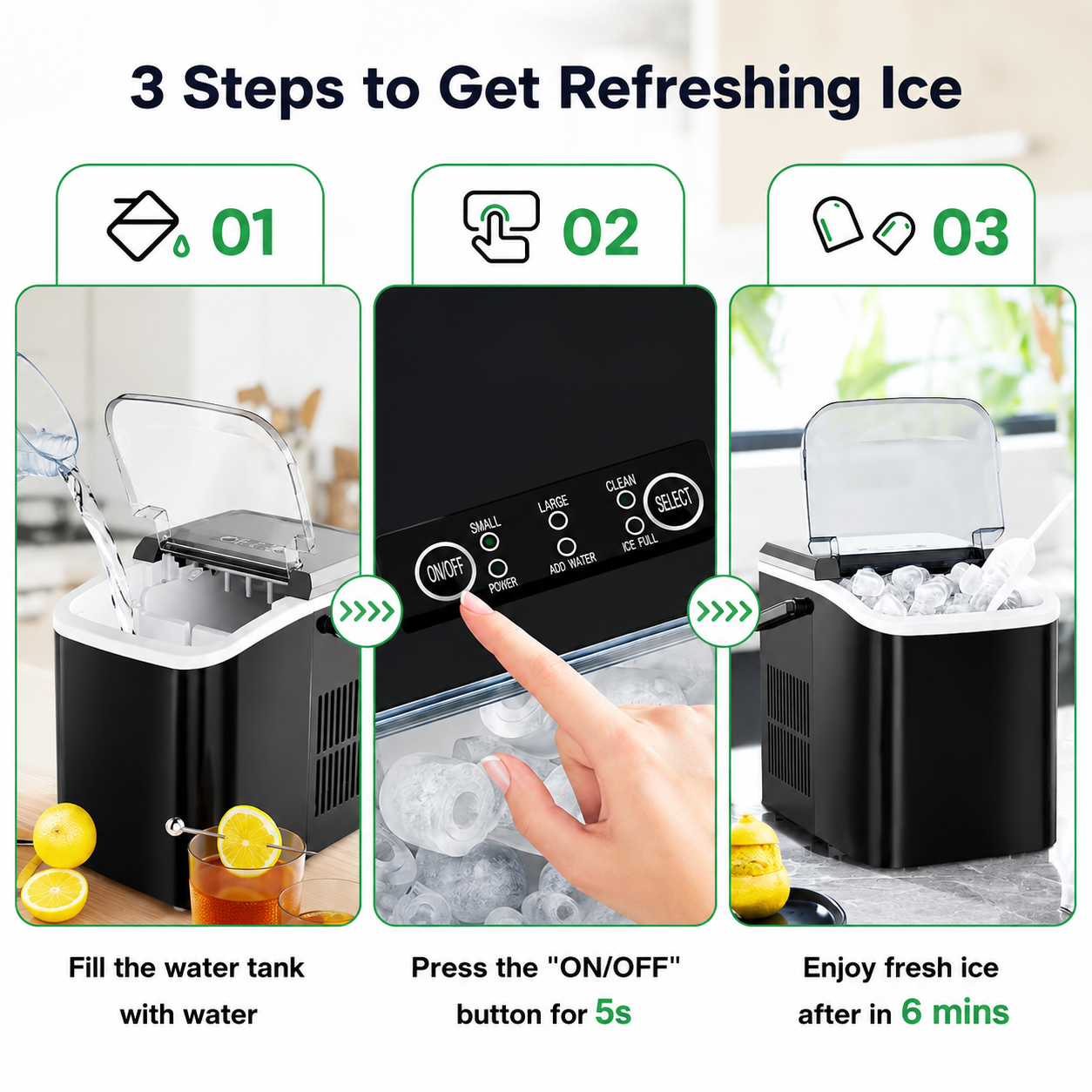 Portable Countertop Ice Maker, 26lbs/24H, 9 Cubes in 6 Mins, Self-Cleaning, Quiet for Home Kitchen RV Camping,