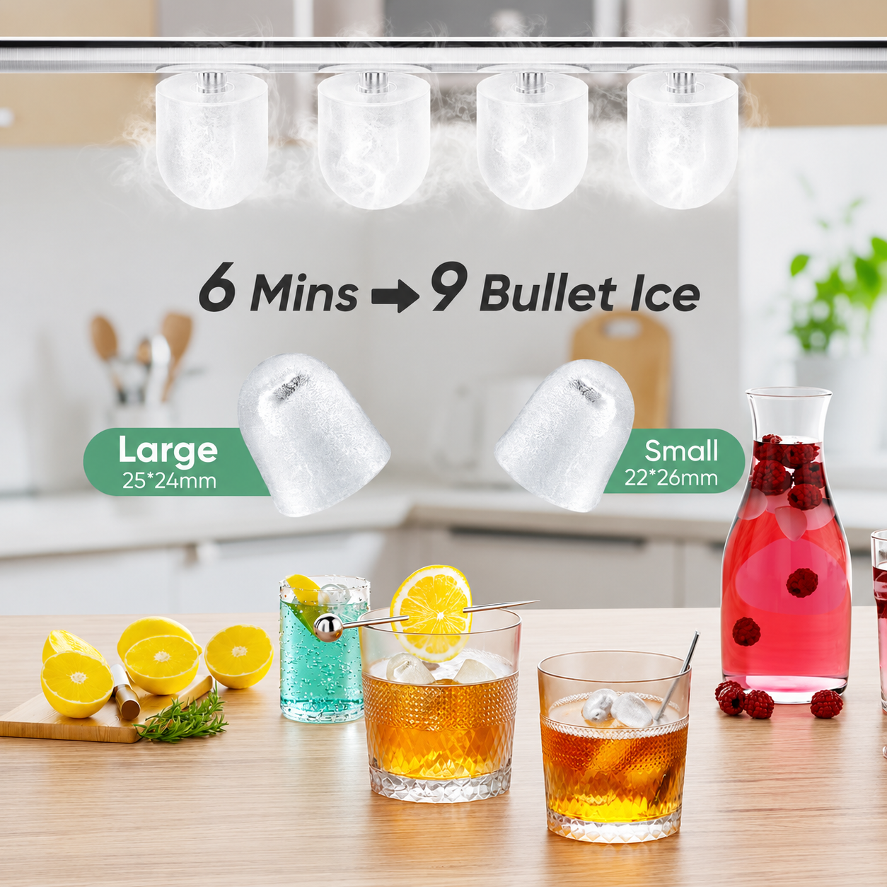 Portable Countertop Ice Maker, 26lbs/24H, 9 Cubes in 6 Mins, Self-Cleaning, Quiet for Home Kitchen RV Camping,